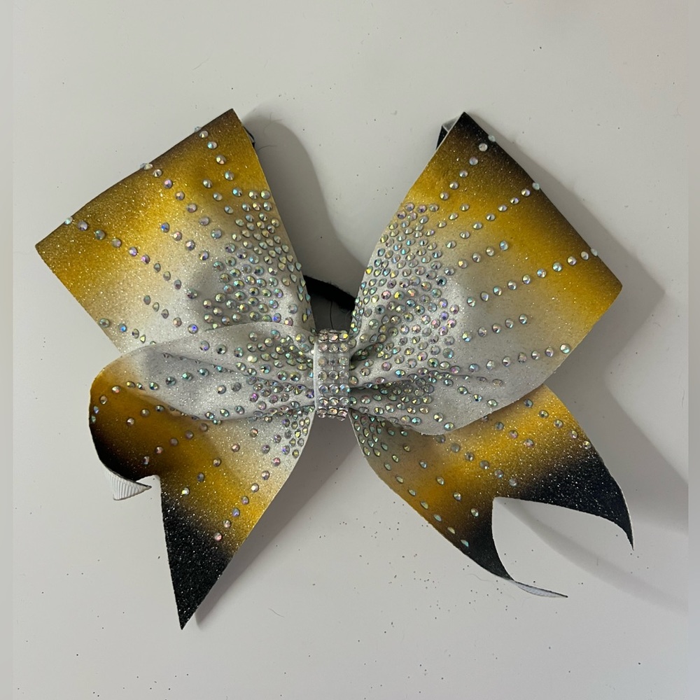 White, Gold, and Black Competition Cheer Bow